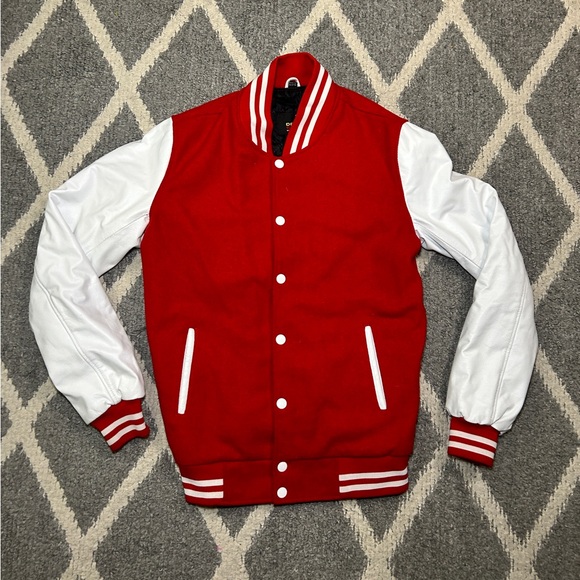 n/a Other - Deckra Sports Letterman College Varsity Jacket RED White Leather Sleeves M